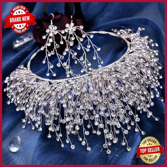 Crystal Tiara Headband Set with Necklace and Earrings for Bridal Events main image 7